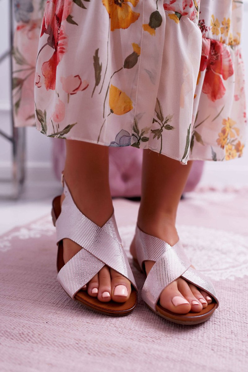 Sandały Damskie Płaskie Skórzane Laura Messi Różowe 1960