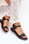 Ladies Sandals On A Flat Heel Eco Leather Black Kivara