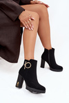 Women's insulated ankle boots on heel with gold decoration Black Ysolde