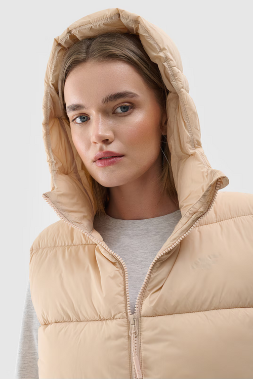 Womens Padded Gilet With Hood 4F Beige 4FWAW24TVJAF141-83S