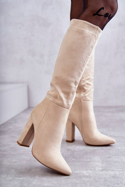 Classic Suede Heel Boots Beige Tressa