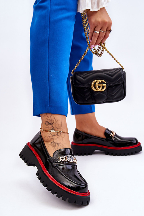 Mokasyny Lakier Skóra Platforma Czarne Ronin