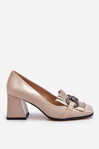 Patent Leather Comfortable Pumps Beige Mercy