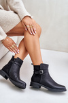Insulated Ankle Boots On Flat Heel With Strap Black Sabamessa