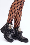 Leather Embellished Low Boots On A Flat Heel Black Binga