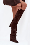 Insulated Women's Boots with Turned Cuff on Heel Eco Suede Chocolate Elivira