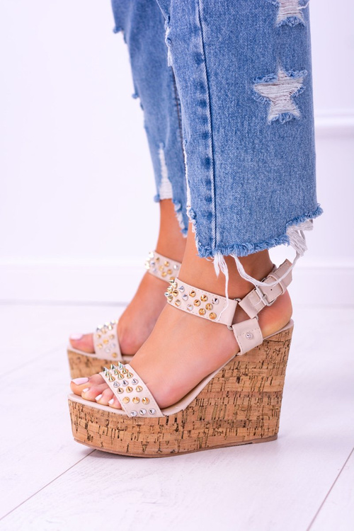 Lu Boo Beige Women's Valeria Studded Sandals