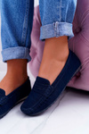 Women's Suede Leather Moccasins Navy Blue Tenzion