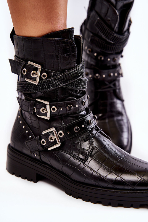 Women's Warm Boots With Strips Snake Black Lamberta