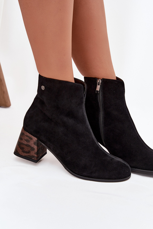 Leather Suede Women's Ankle Boots Heeled Maciejka K7202-01 Black