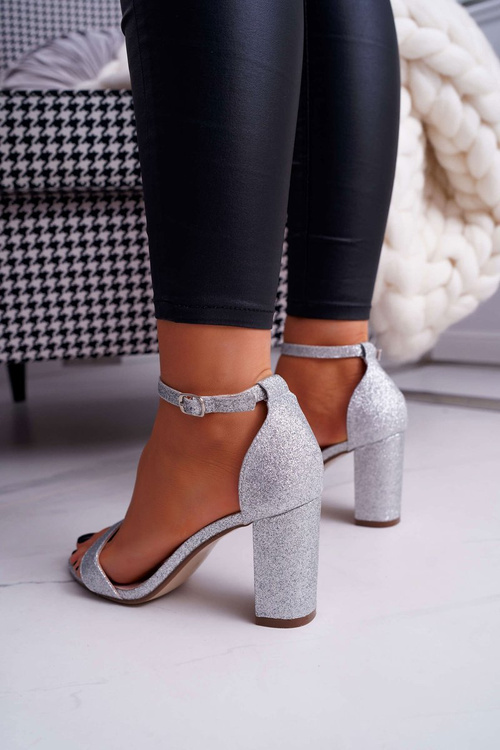 Women's Stiletto Sandals Brocade Silver Berglat