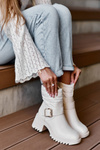 Leather Buckle-Fastened Insulated Boots Beige  Osonia