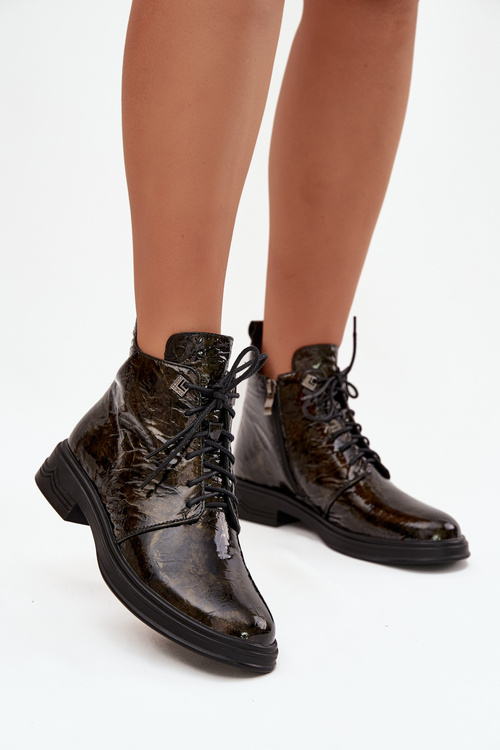 Leather Patent Ladies Boots Insulated With Zip D&A LZ42-042 Gold
