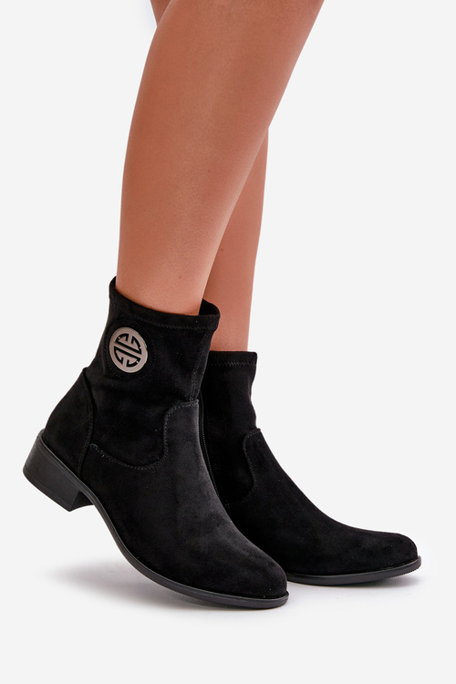 Damskie Zapinane Na Zamek Botki Ozdobny Detal Eko Zamsz Czarne Lerioria