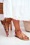 Elegant Sandals With Floral Pattern Orange Brooke