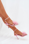 Women's Stiletto Sandals With Feathers Pink Xaliope