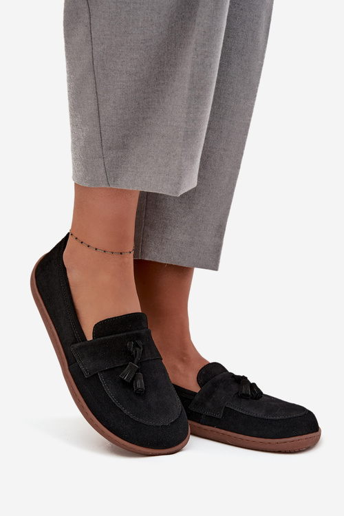 Damskie Mokasyny Barefoot Z Naturalnego Zamszu Czarne Zazoo 322