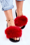 Women's Slides With Natural Fur Red Bushido