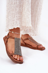 Flat Elegant Women's Sandals With Crystals Artiker 56C1365 Brown