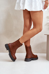 Warm ankle boots worker ladies with zipper eco leather brown Mailyra