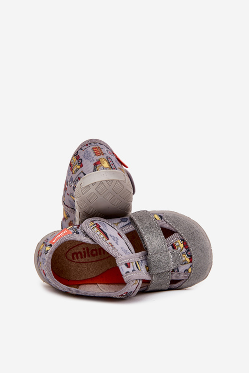 Children's Slippers Milami With Velcro Grey Vehicles Reathiana
