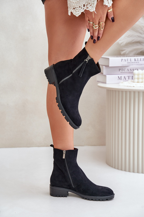 Suede Flat Heeled Boots Black Innabelle