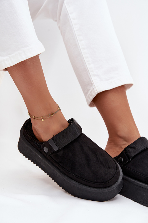 Damskie Śniegowce Eko Zamszowe Platforma Rzep Czarne Jorielle