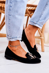 Women's Suede Moccasins Ballerinas Black Mary-Jane