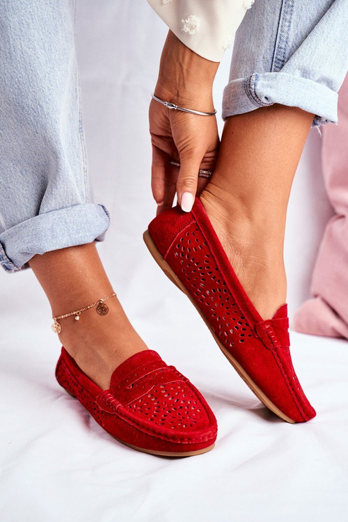 Suede Openwork Moccasins Women's S.Barski Red