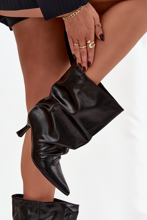 Damskie Botki Wsuwane Obcas Szpilka Marszczona Cholewka Czarne Inarisse