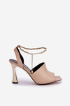 Leather High Heel Sandals With Decorative Bracelet CheBello 4440 Beige