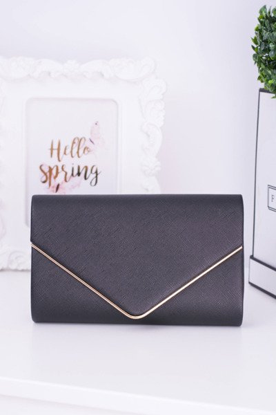 Elegant Black Women's Clutch Bag Gold Plated Hardware