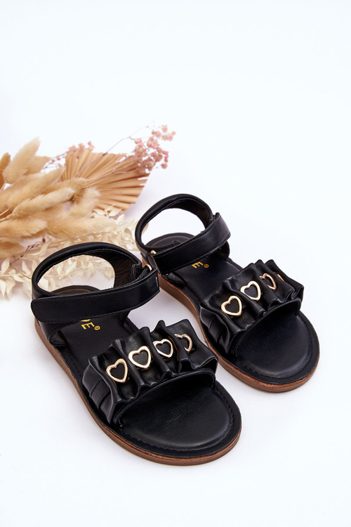 Children's Sandals With Velcro Hearts Black Havana