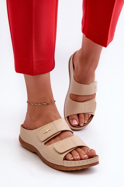 Klapki Lekkie Damskie Eko Skóra Beżowe Frellia