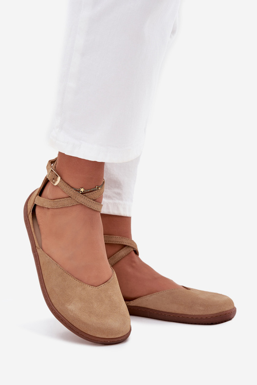 Suede Ballet Flats Women Barefoot With Straps Zazoo 191 Beige