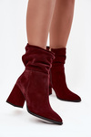 Ankle boots made of natural suede lined with a wedge with ruching Zazoo 4216 Bordeaux