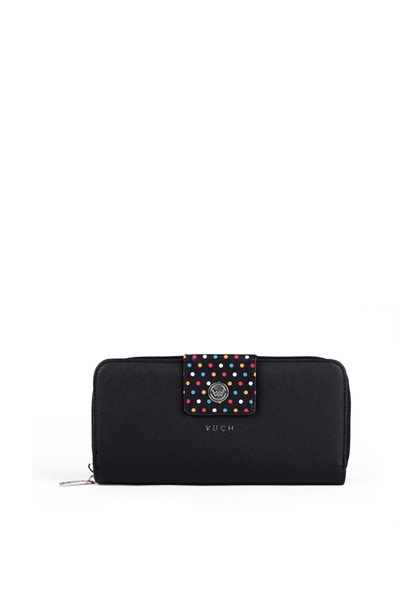 Large Women's Zip Wallet Dots Black Huntress