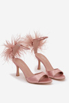 High Heel Sandals With Feathers Dirty Pink Caelina