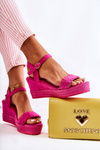 Suede Wedge Sandals Fushia Gabriela