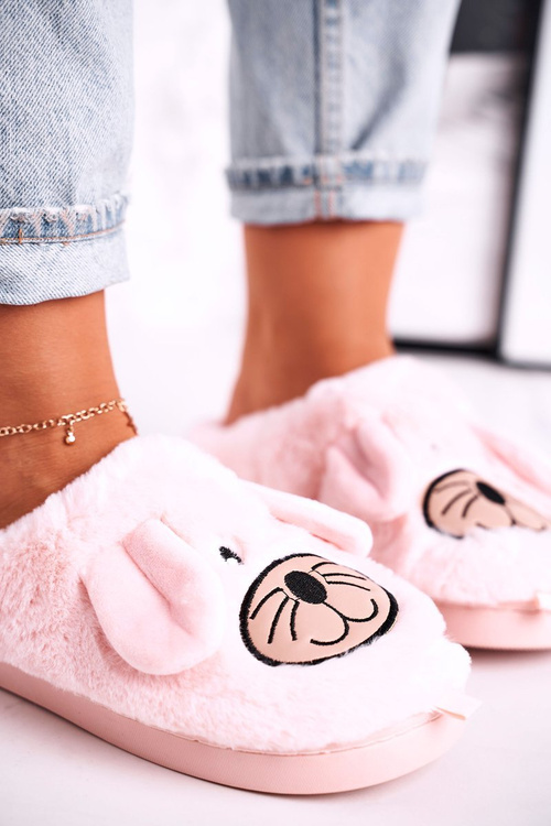 Women's Home Furry Mouse Slippers Pink Home Sweet Home