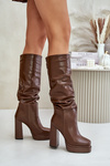 Slip-On Knee-High Boots With Heels And Platform With Gathering Insulated Brown Beridra