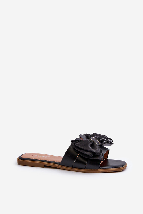 Klapki Płaskie Damskie Z Kokardą Czarne Balinda