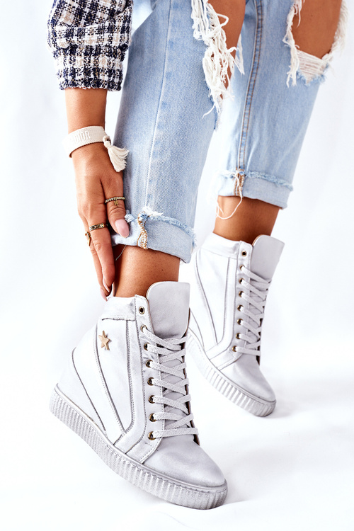 Women's Sport Leather Shoes Lewski Silver 3079