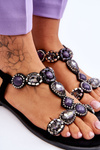 Suede Flat Sandals With Stones Black Dallas