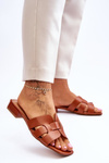 Classic Women's Leather Slippers Camel Fendy