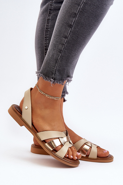 Sandały Skóra Naturalna Damskie Beżowe Zazoo 40382