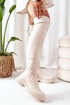 Leather Over The Knee Boots Beige Selina