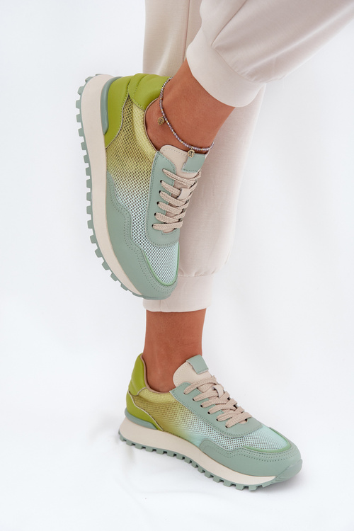 Leather Sports Shoes With Mesh For Women Vinceza 66775 Green