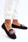 Suede Loafers With Ornate Crystals Black Arvilla