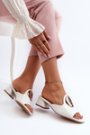 Elegant Lacquered Women's Mules with Low Heel and Gold Decoration White Uzimila
